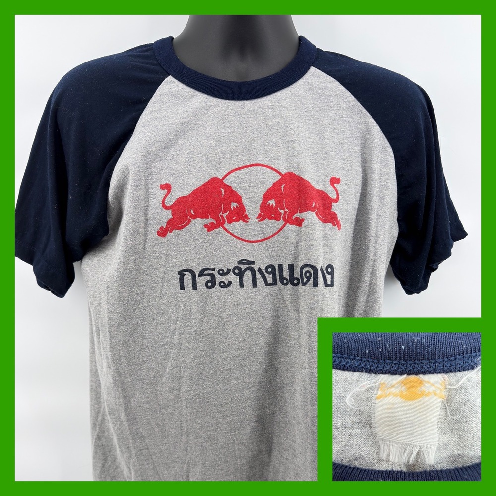 Rare Vintage Krating Daeng Red Bull Thailand Promo T-Shirt Raglan 90s 2 Sided
